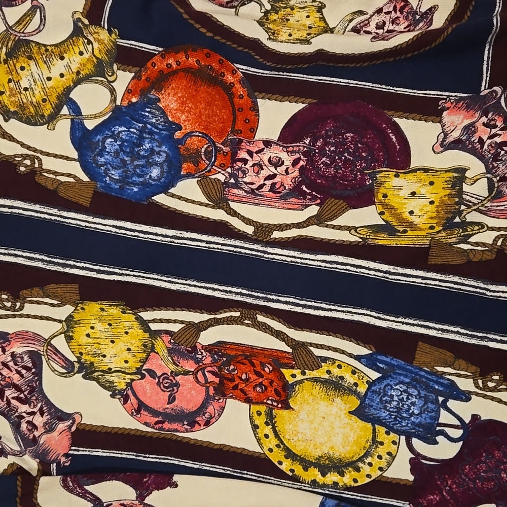 Talbot's Multi-Colored Button Front Tea Party Tassel Print Cotton/Rayon Cardigan - Picture 8 of 11